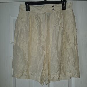 New York Studio Vintage 100% Silk Shorts High Waist Cream Ivory Large 90s